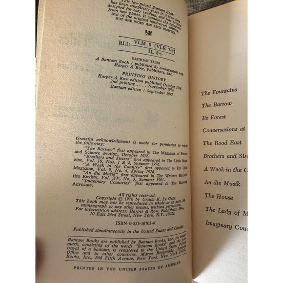 Orsinian Tales By Ursula K. Le Guin Bantam 1977 11 Short Stories Vintage Book - Picture 3 of 10